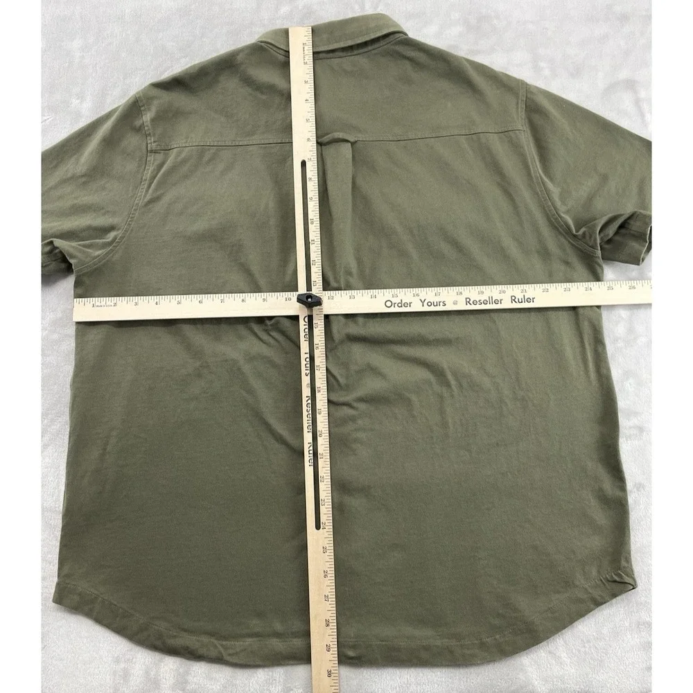 True Religion Triple Needle Knit Shirt Men XL Olive Two Chest Pocket Button Up